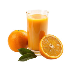 Orange juice with orange isolated on Transparent background. National Orange Juice Day