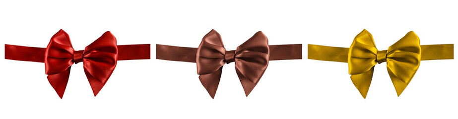 Red, Brown - Chocolate and Gold Satin Ribbon and Bow. PNG Design Element.  - 773356156