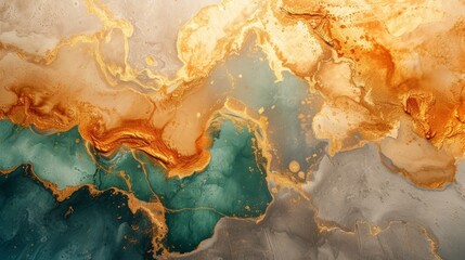 Fototapeta premium Marbled green and golden abstract background. Liquid marble ink pattern. Wallpaper