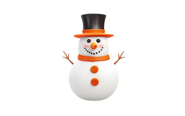 A snowman wearing an orange hat and scarf stands out against the white snow