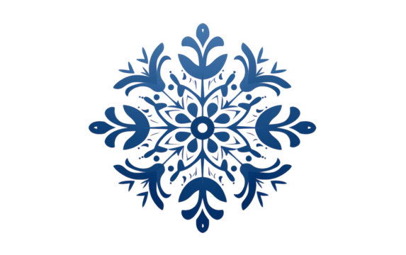 A delicate blue and white snowflake dances gracefully on a pure white background