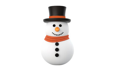 A festive white snowman wearing a stylish black hat and vibrant orange scarf