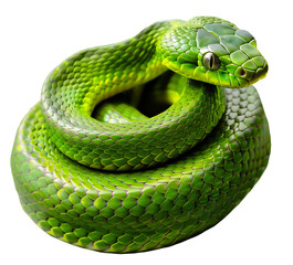 Obraz premium Green poisonous snake curled up in a ball isolated on a transparent or white background