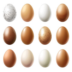 Egg set in realistic style isolated on transparent background