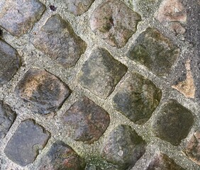 Close - up view of cobblestone street in France, 