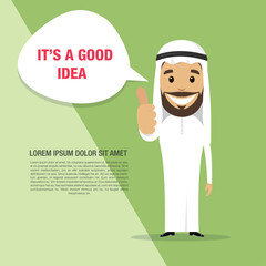 Infographic. Happy successful Arabic businessman. Vector illustration