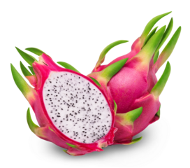 Dragon fruit and half of pitahaya isolated on transparent background.