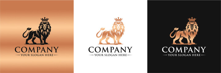 Lion with Crown Luxury Vector Logo , Royal King Lion Full Body Premium Vector Logo