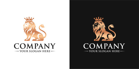 Lion with Crown Luxury Vector Logo , Royal King Lion Full Body Premium Vector Logo