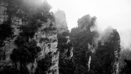 Fototapeta na wymiar Zhangjiajie, China - September 29 2015: Geological wonders and natural rock pillars in Zhangjiajie National Park in Hunan China