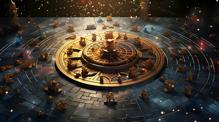 Astronomical clock on the background of the planet. 3D rendering - obrazy, fototapety, plakaty