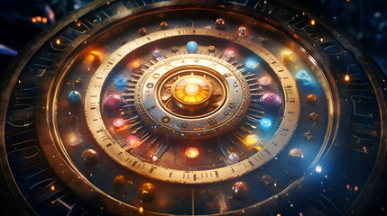 Astronomical clock. close up. 3D rendering. - obrazy, fototapety, plakaty