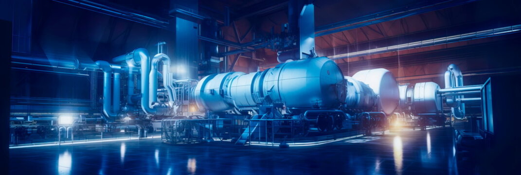 gas turbine power plant with gas turbines in operation, highlighting the combustion process . Generative AI