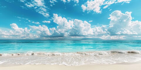 Azure ocean sand and blue sky Generative AI - obrazy, fototapety, plakaty
