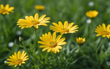 Yellow daisies in the garden. Shallow depth of field.