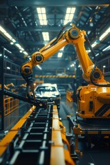 automated construction of cars in a factory robots Generative AI