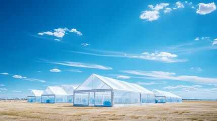  Empty Festival Tents Under a Clear Blue Sky - obrazy, fototapety, plakaty