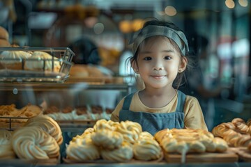 Little Girl Admiring Baked Goods Display