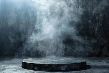 Fototapeten podium with black dark smoke background © pcperle