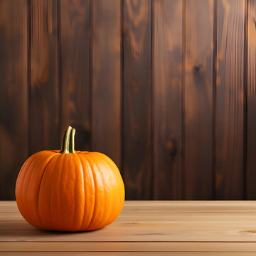 Pumpkin on a wooden background with space for your text.
