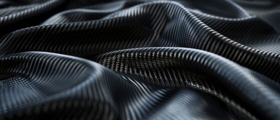 tight weaving fiber, harsh lighting and waves of black carbon fiber cloth - obrazy, fototapety, plakaty