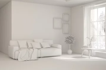 Poster Grey interior desigh concept with furniture. 3D illustration © AntonSh