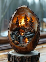 Painting, carving, on nut with inner micro lighting