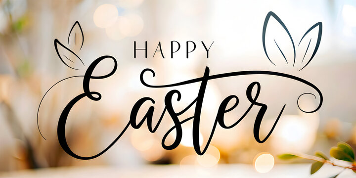A Hand-Drawn Modern Calligraphy With Happy Easter in Black Linear Style