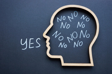 Learn to say no concept. Outline of a head with the word yes.