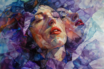 A painting depicting a woman with her eyes closed in a moment of introspection