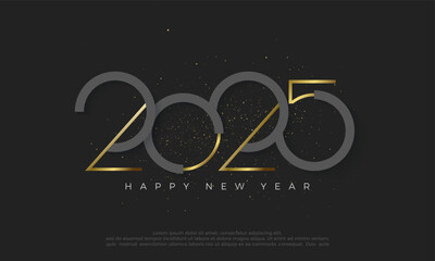 Fototapeta na wymiar Happy new year 2025 with a combination of gold and dark colors so that the gold looks shiny. Premium vector design for 2024 year celebration and greeting.