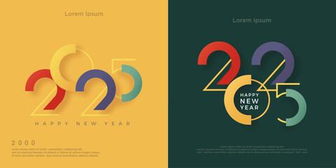 Happy new year 2025 with unique classic colorful numbers. With a clean and luxurious design. Premium vector background for happy new year 2025 celebration.
