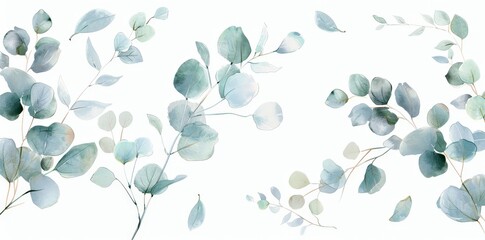 Painting showing green leaves on a simple white background