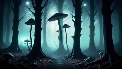 dark and mysterious Magical starlit forest with gl (2) - obrazy, fototapety, plakaty
