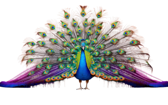 A vibrant peacock showcasing its colorful feathers in a captivating display