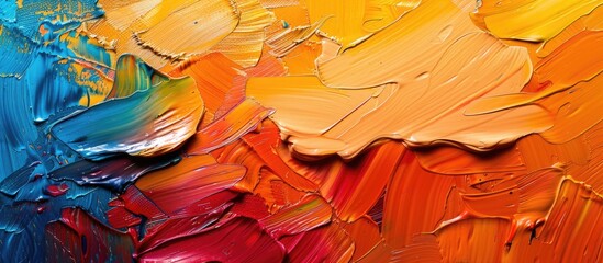 Closeup of abstract rough complementary colors art painting texture background wallpaper, with oil or acrylic brushstroke waves, pallet knife paint on canvas