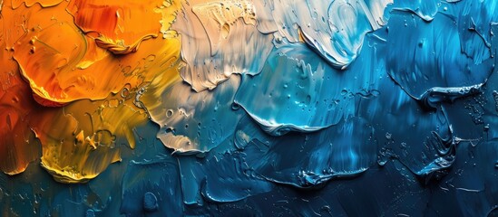 Closeup of abstract rough complementary colors art painting texture background wallpaper, with oil...