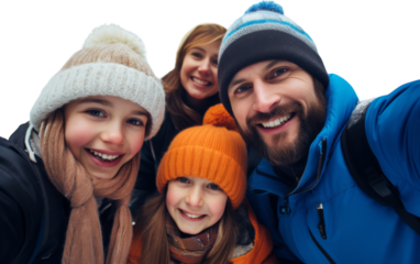 A diverse group of friends smiling and posing for a photo together in a picturesque setting