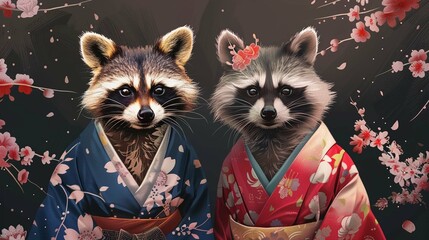 racoon in a traditional Chinese dress