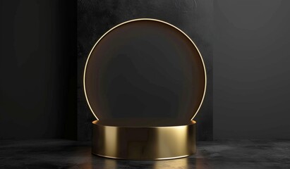 Black background with golden cylinder podium, minimal scene for product presentation mockup Generative AI