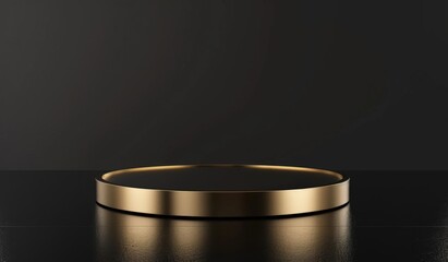 Black background with golden cylinder podium for product display presentation in minimalistic style Generative AI