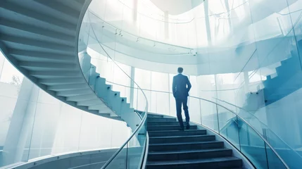 Acrylglas Duschewand mit Foto Helix-Brücke Businessman walking up spiral staircase in office