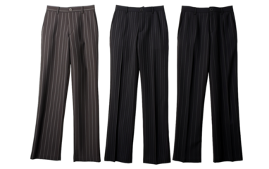 Three mens dress pants are displayed in three different captivating colors; navy blue, charcoal gray, and burgundy