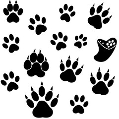 big set of Footprints of domestic and wild animals silhouette vector art illustration