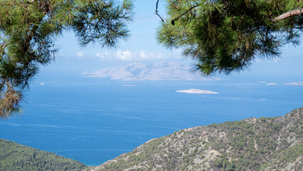 View from the mountains to the bay on the Greek island of Rhodes