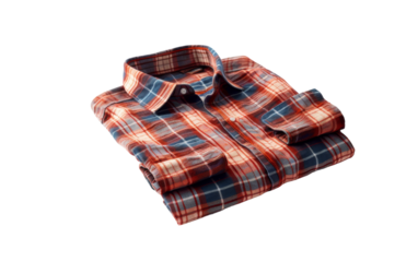 Vibrant red and blue plaid shirt against a crisp white background