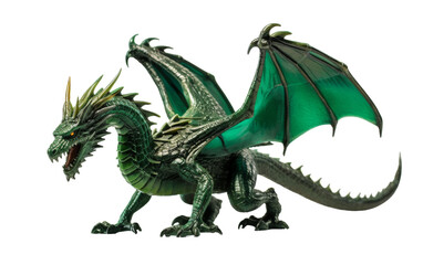 Obraz premium A vibrant green dragon figurine calmly rests atop a pristine white surface