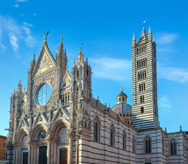 Siena Cathedral (Duomo di Siena), main facade completed in 1380. Siena is italian medieval town, capital of Siena province, Tuscany, Italy. Historic centre is UNESCO World Heritage Site.