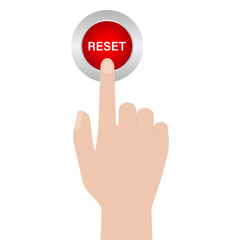 Hand Pressing Reset Button. Hand Click. Vector Illustration Isolated on White Background. 