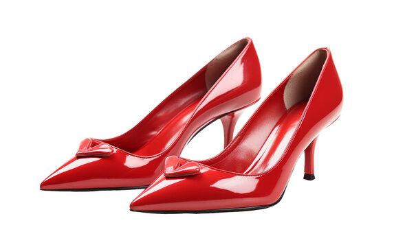 A stylish pair of red high heels adorned with an elegant bow detail